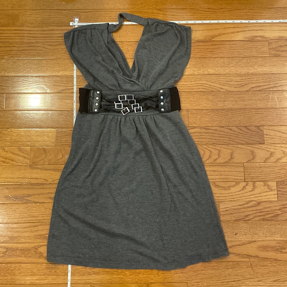 Grey cotton pleather strapped belted detail